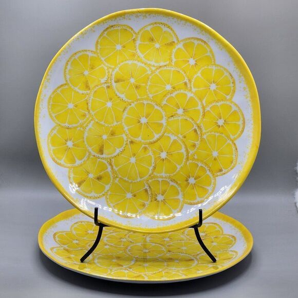 Shabby Chic 11" Dinner Plates 100% Melamine Lemon Slices Set of 2 Picnic Outdoor - Picture 1 of 4